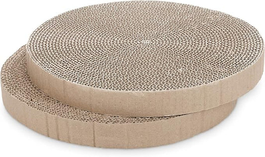 Round Cat Scratcher Replacement Pads, 10 inch Diameter, 2PCS | Circle Scratcher Pad, Cardboard Refill, 7/8 inch Thickness