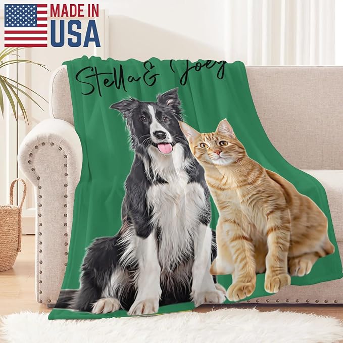D-Story Custom Pet Blanket with Photo and Name, Personalized Dog Blankets for Cat Customized Pets Throw with Picture, Fleece Throw Blanket Gift