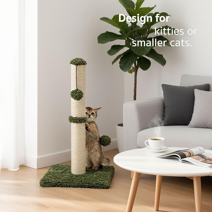 MECOOL Cat Scratching Post Premium Basics Kitten Scratcher Sisal Scratch Posts with Hanging Ball 22in for Kittens or Smaller Cats, Cactus Green