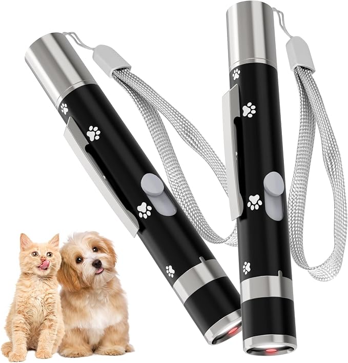 UMSIS Cat Toy, 2 Pieces, Distinctive Black Painted Metal Casing with Paw Print Design, Rechargeable, 7 Adjustable Patterns, Interactive Chase Toy for Indoor Cats & Dogs Training and Exercise