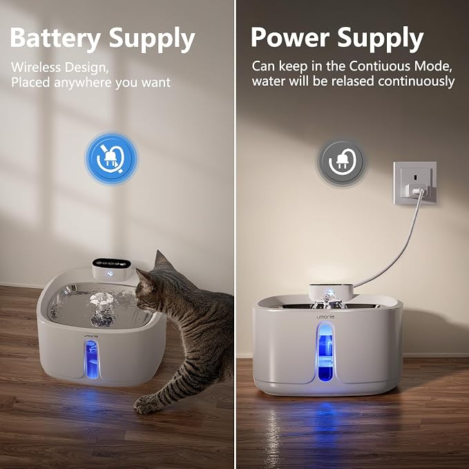 Automatic Cat Water Fountain, Wireless Pet Water Fountain with Stainless Steel Tray & BPA-Free Body, Ultra Quiet Pump, Motion Sensor, Easy to Clean, 3.2L/108oz for Multiple Cats & Small Dogs