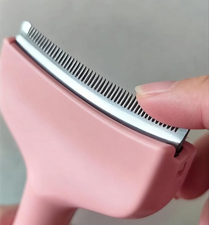 Pink Small Comb for Shedding Dogs & Cats, V-Shape Tight Teeth Deshedding Dog Brush with Ergonomic Design Grip Handle, Pro Pet Combs for Reducing Loose Hair
