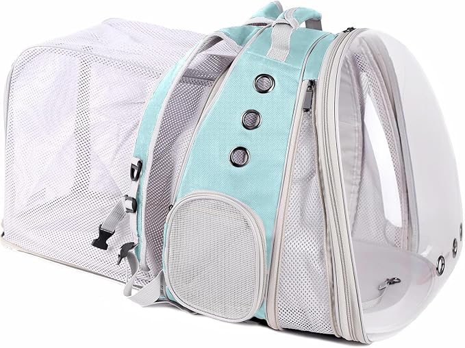 Dual Extension Pet Backpack Carrier for Large Cat and Small Puppy up to 20 Pounds, Clear Space Capsule Astronaut Transparent Bubble Window Pet Vet Travel Visit Bag