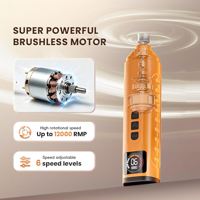 6-Speed Dog Nail Grinder with Led Light, 30 db Ultra Quiet Brushless Motor | Painless Paws Grooming Dog Nail Grinder for Small Medium Large Dogs
