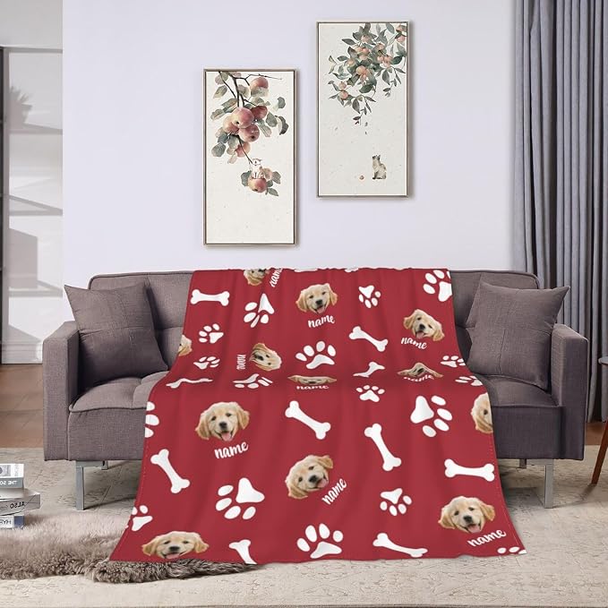 Nxwdwqa Personalized Dog Face Blanket Throws with Photos, Custom Pet Face Blanket, Dog Gifts for Pet Lovers, Customized Puppy Blanket for Adult Kid Birthday Christmas Fathers Mothers Valentines Gift