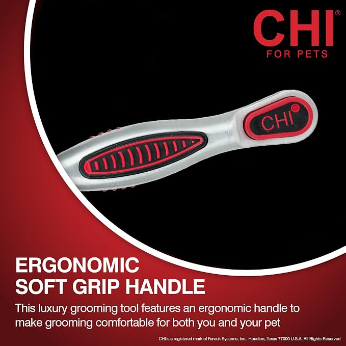 CHI for Dogs Double-Sided Shedding Rake and Blade, 2-in-1 Grooming Tool for Dematting, Deshedding, and Undercoat Removal, Ionic Technology, Ergonomic Soft Grip Handle, All Coat Types, Red