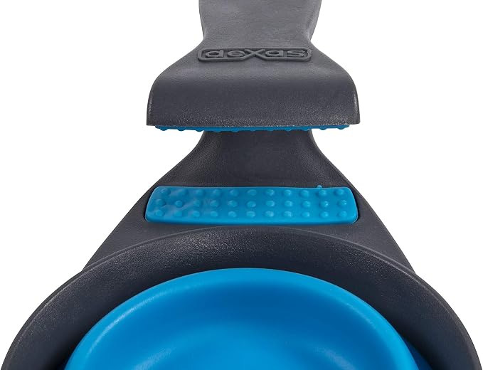 Dexas Popware for Pets Collapsible Klip Scoop, 3-in-1 Pet Food Scoop, Measuring Cup and Bag Clip, 1 Cup Capacity, Pro Blue