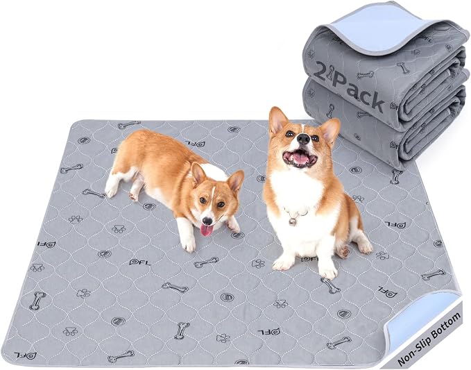 Washable Pee Pads for Dogs, 2 Pack 36x48 Non-Slip, Absorbent Dog Mats | Reusable, Whelping Pads, Pet Mats Floor Protector for Couch Cover, Crate, Potty Training, Senior Dog, Housebreaking