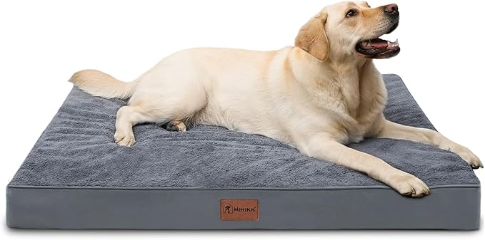 Waterproof Extra Large Size Dog Crate Bed Orthopedic 44x32 Grey | Removable Washable Cover, Egg Crate Foam, Soft Plush Flat Pet Mat, Non-Slip Bottom, Fits Extra Large Dogs Up to 100 lbs
