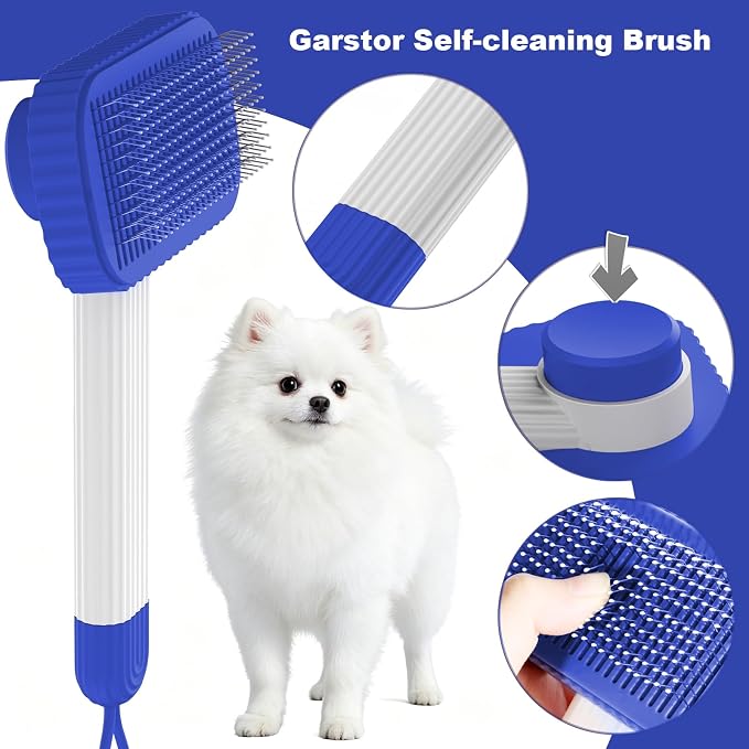 Dog Brush, Cat Brush for Long Haired Cats | Remove Loose Fur Undercoat and Mats, Rounded Pins Reduces Painful Pulling, Not for Tangle and Curly Fur, Sapphire