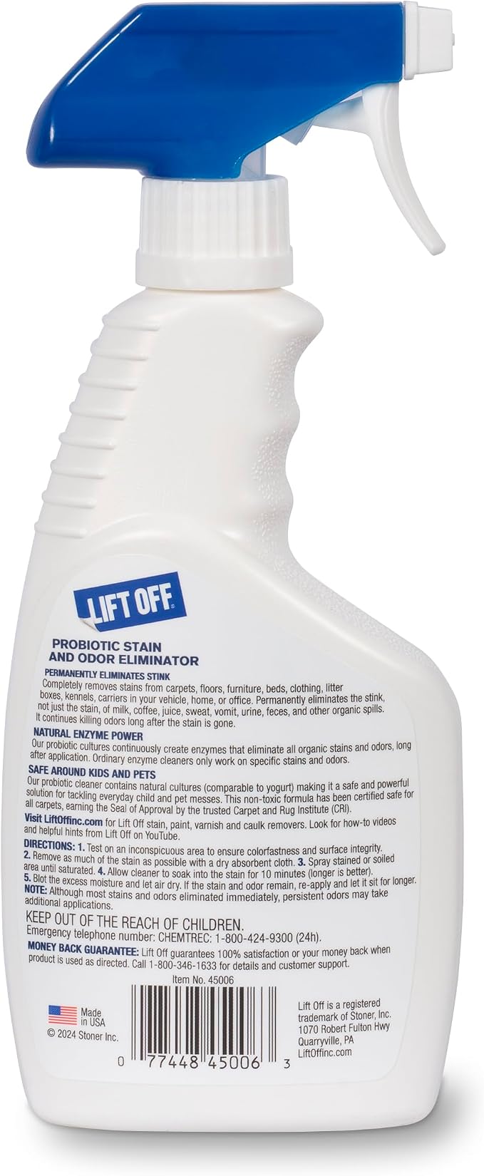 Lift Off 45006 Probiotic Stain and Odor Eliminator – Natural Enzyme Cleaner for Pet Urine & Odor, Dog & Cat Stains – Carpet & Upholstery Cleaner – Safe Around Kids & Pets – 16 fl oz