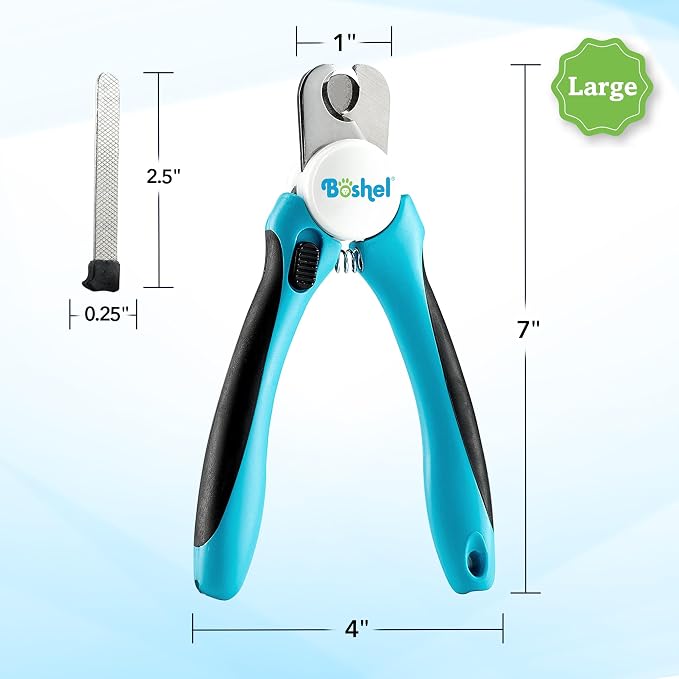 Boshel Large Dog Nail Clippers with Safety Guard to Avoid Over-Cutting Nails and Free Nail File, Razor Sharp Blades, Professional at Home Grooming