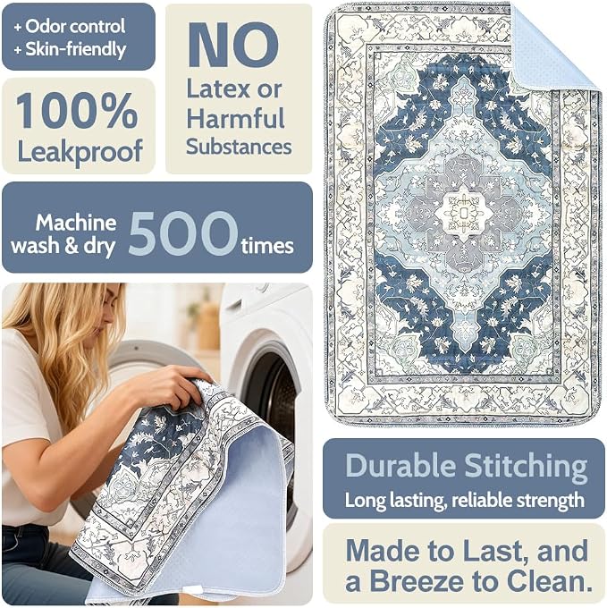 Washable Pee Pads for Dogs, 2 Pack Reusable Puppy Training Pads 72"x72" Super Absorbent Waterproof Dog Training Pads, Non-Slip Potty Pads, Whelping Pads Litter Mat Navy & Ecru