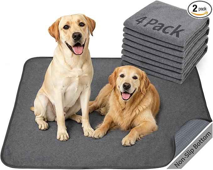 Washable Pee Pads for Dogs, 24x36 4 Pack Reusable Whelping Pads for Plyapen | Absorbent Dog Mats, Non-Slip Puppy Training Pads, for Potty Training, Crate, Senior Dog Incontinence, Housebreaking, Fast Dry