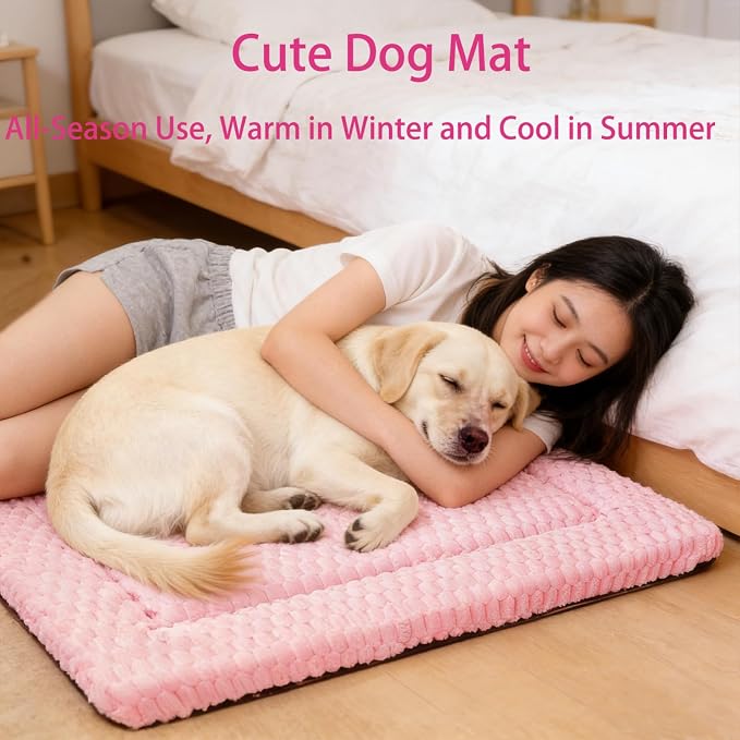 Dog Bed mat Machine-Washable Dog cage mat Pink（35x23x1.5in） | Soft reversible design with non-slip bottom, machine washable, lightweight, ideal for crates, travel, and home