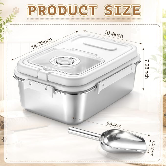7-13 lb Stainless Steel Dog Food Storage Container | with Silicone Airtight Lid & Scoop, Easy Cleaning, Metal Pet Dog Cat Food Storage Container to Keep Fresh