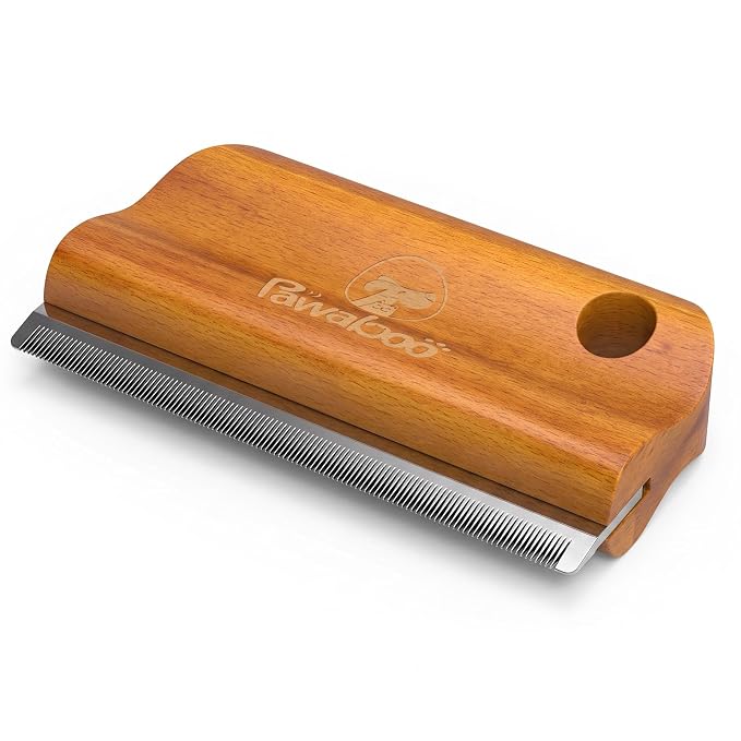 Pawaboo Deshedding Brush for Dogs & Cats, Dog Hair Removal Comb | Grooming Shedding Brush with Ergonomic Gripping for Short Hair Dogs and Cats, Hangable Pet Cleaning Comb Supplies, 5.1 Inch