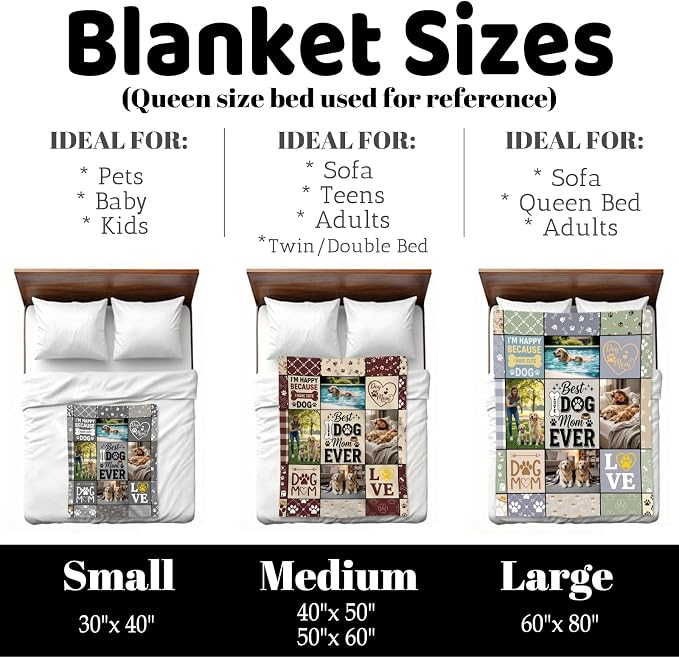 Nxwdwqa Personalized Dog Mom Blanket Throws with Photos, Custom Pet Mom Blanket, Dog Gifts for Pet Lovers, Customized Puppy Blanket for Adult Kid Birthday Christmas Fathers Mothers Valentines Gift