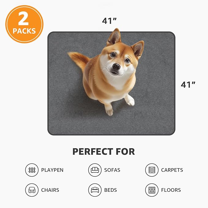 Washable Pee Pads for Dogs, Non-Slip, Waterproof Puppy Pads 2 Pack, 41x41 | Machine Washable, Easy to Clean, Whelping Pads, Absorb Dog Mats for Whelping, Potty Training, Playpen, Crate,Dog Incontience