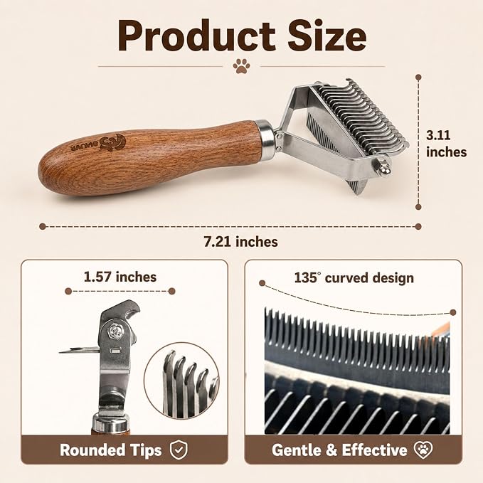 Cat Brush for Long Haired Cats, 2-in-1 Dematting Comb & Deshedding Brush for Cats, Dual-Sided Undercoat Rake for Matted Fur, Tangles, Shedding and Loose Hair