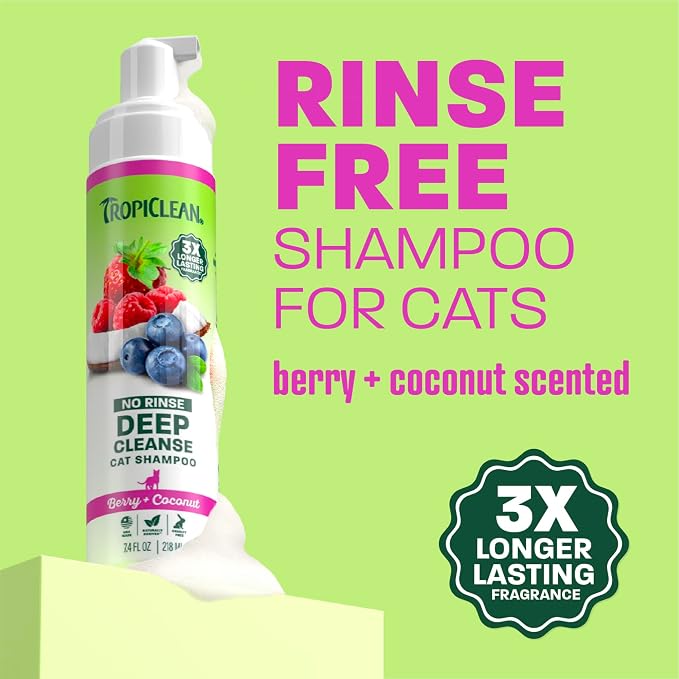 TropiClean Berry & Coconut Waterless Cat Shampoo | Deep Cleansing Dry Shampoo for Cats | Natural Cat Shampoo Derived from Natural Ingredients | Made in the USA | 7.4 oz.