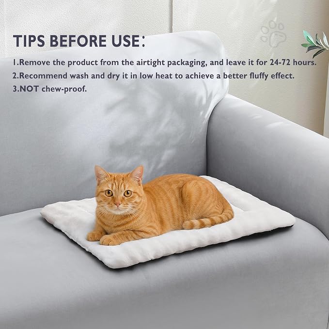 Pet Bed Mat Crate Pad for Cats Small Dogs, Cream White, 24"x 18" | Washable Soft Pet Sleeping Mat, Puppy Cat Kitten Cushion with 3D Bubble Pattern