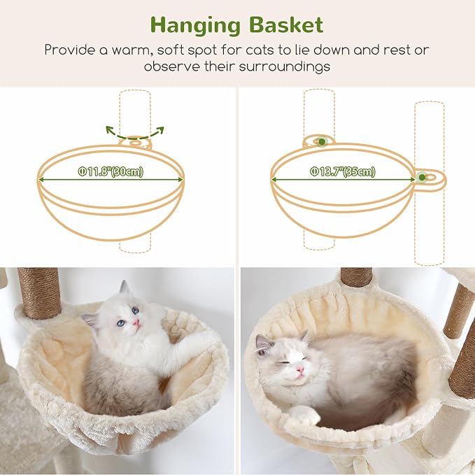 Globlazer Sturdy Extra Large Cat Tower for Indoor Cats, S81C, Beige | 81 inch Heavy Duty Cat Tree for Indoor Large Adult with 8 Scratching Post, 2 Cat Condos, 2 Platform