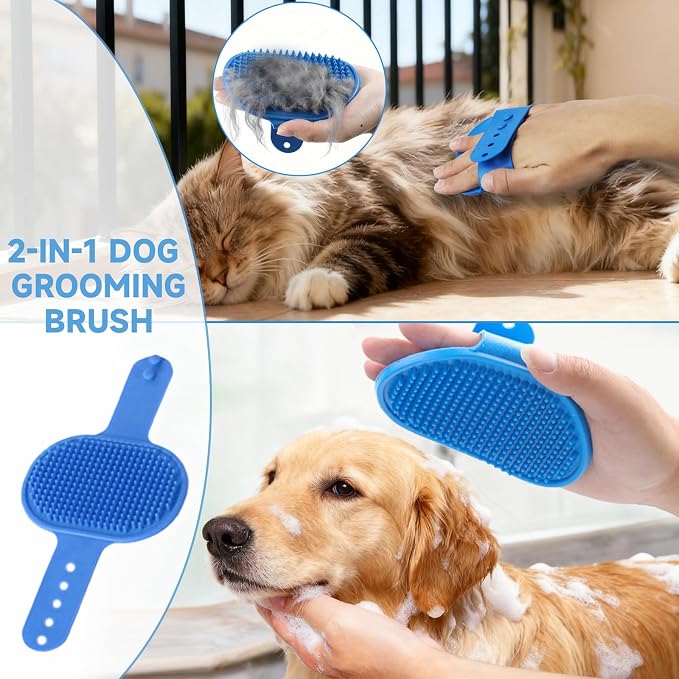 3PCS Dog Bath Kit,Dog Bath Brush | Dog Bath Gloves | Microfiber Dog Towel 26'' X 11'' Extra Soft Plush Chenille Dog Drying Towel to Dry Soggy Large Pets & Small Puppy