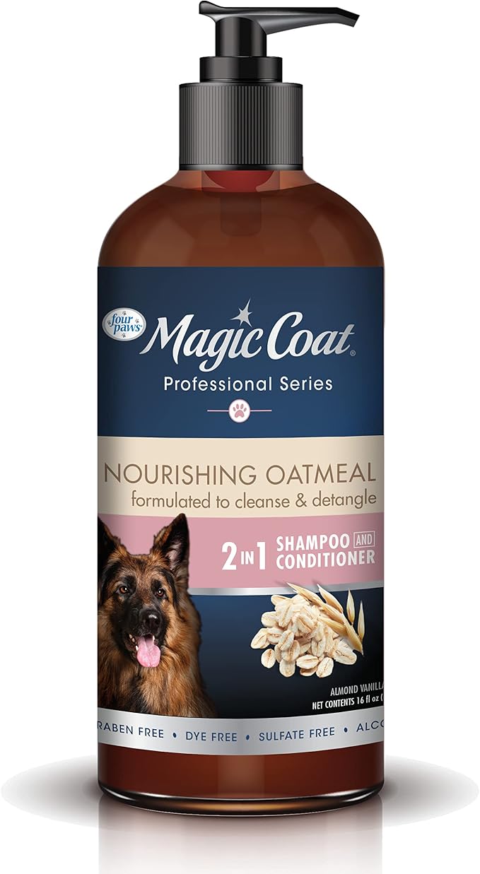 Four Paws Magic Coat Oatmeal 2-in-1 Detangling Shampoo & Conditioner, 16 oz | Almond vanilla scent, moisturizing dog wash, detangles & conditions, with oatmeal to soothe skin