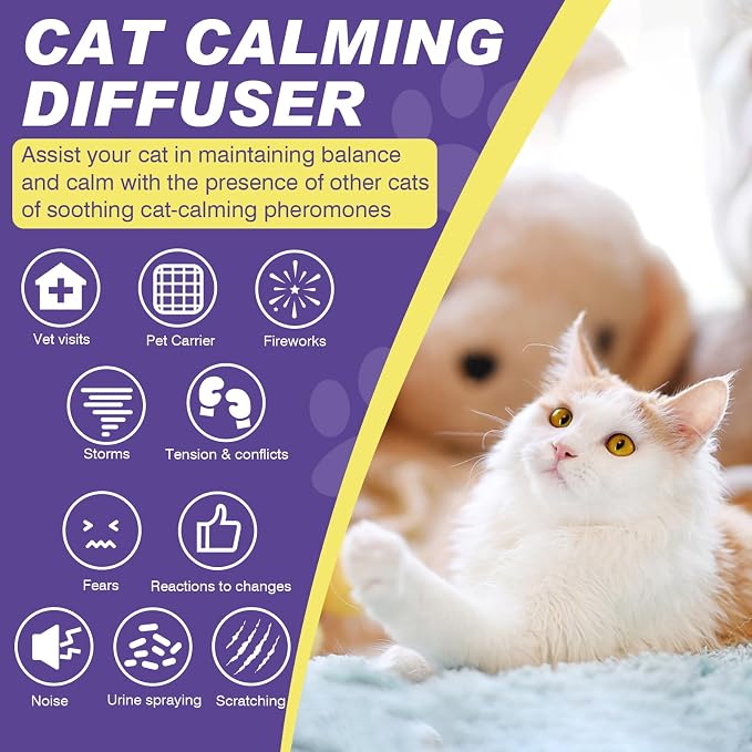 Cat Calming Diffuser Refills, 8 Pack Pheromones for Cats Refill Long-Lasting 240-Day Supply Pheromone to Calm Cat Soothing Anxiety Stress 48 ml/Bottle Compatible with Most Diffusers Plug in