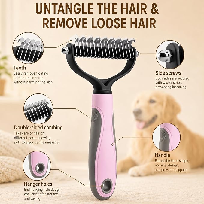 2PCS Pet Knotter for Dogs,Pet Grooming Brush, Dog Brush, Deshedding Grooming Comb Fur Brushes, Double Sided Shedding Brushes For Dogs And Cats (Blue+Pink)