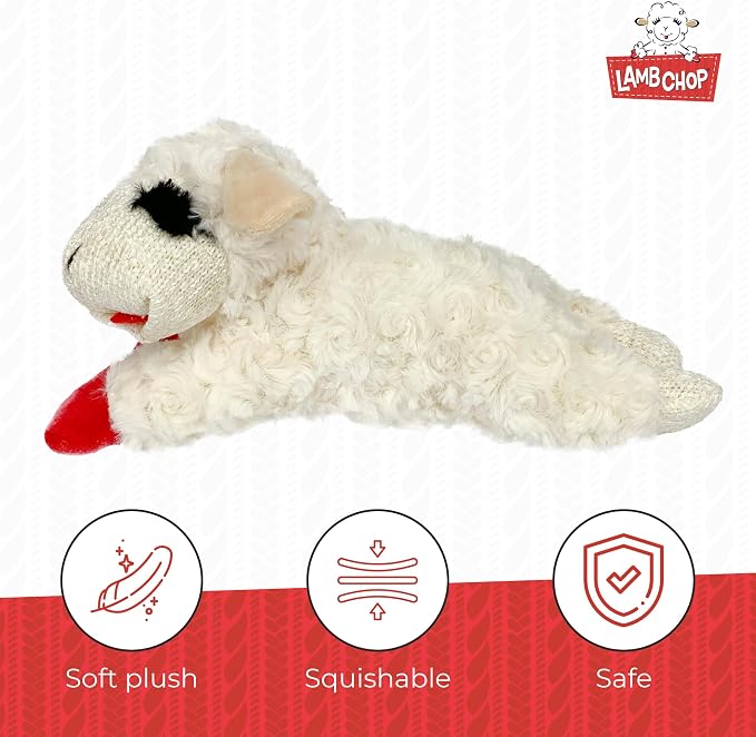 Multipet Lamb Chop Dog Plush Toy - Squeaky Toy for Small & Medium Dogs - Extra Soft Plush - Stuffed Animal for Cuddling & Playing (10", Cream, 5 Squeakers) (Pack of 2)