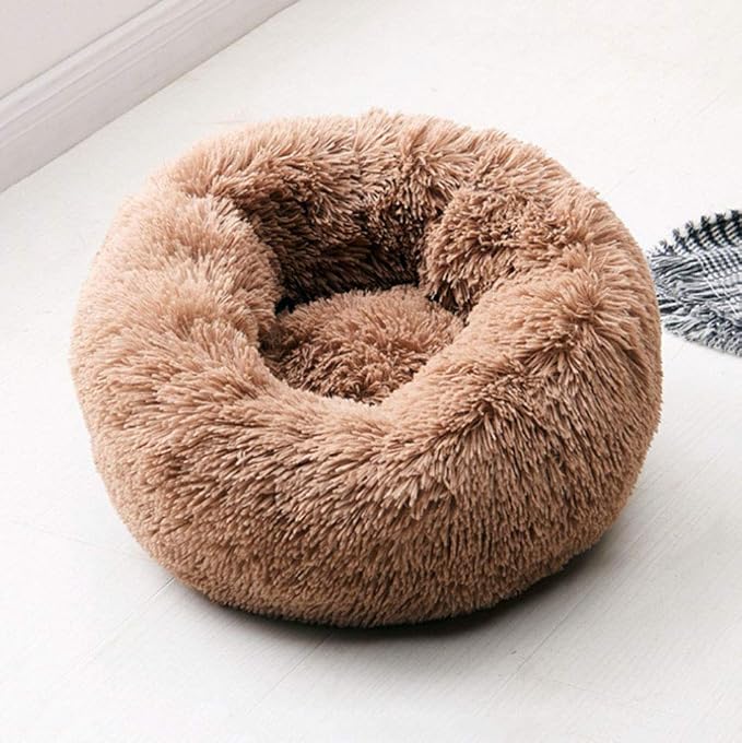 Modern Soft Plush Round Pet Bed for Cats or Small Dogs, Mini Medium Sized Dog Cat Bed Self Warming Autumn Winter Indoor Snooze Sleeping Cozy Kitty Teddy Kennel (24'' D x 8'' H, Coffee)