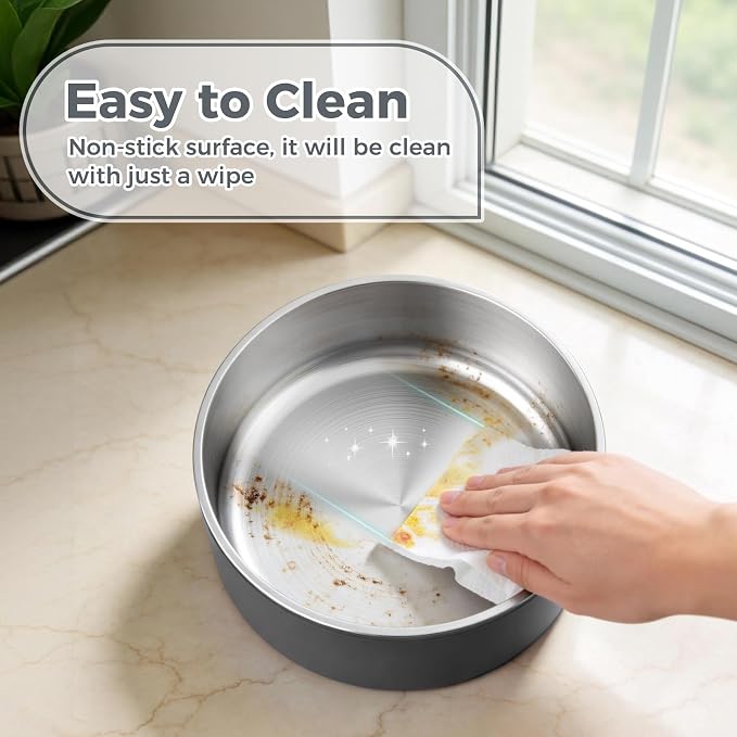 WENBOKMIN Dog Bowl, Stainless Steel Dog Food and Water Bowl with Non Slip Quiet Bottom, Easy to Clean, Dishwasher Safe, 40oz, Deep Grey