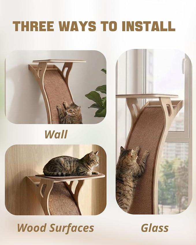 JKXJKX 47" Floor Standing Cat Window Perch with Curved Scratching Ramp, 80 Lbs Heavy Duty Window Bed Seat with Suction Cups, Furniture for Large Cats Indoor Bird Watching