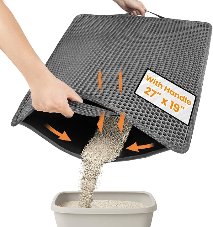 Cat Litter Mat, Upgrade Super Waterproof Back Layer Litter Box Mat, Non Slip, Durable, Soft on Paws Kitty Trapping Matt (27"x19", Gray)