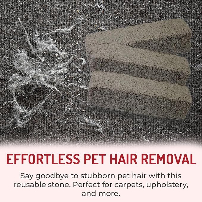 Pet Hair Remover Rock – 3 Pack Reusable Dog & Cat Hair Cleaner for Carpet, Upholstery & Auto Interiors – Easy Lint & Fur Removal Tool – No Roller or Brush
