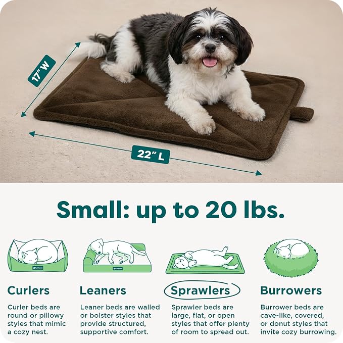 FurHaven ThermaNAP Self Warming Cat Mat, Dog Bed for Crates with Self-Warming Technology for Cozy Rest, Fully Machine Washable, Small, Plush Faux Fur, Espresso
