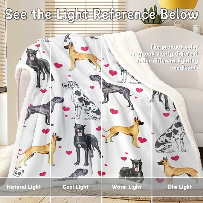 BlessLiving Great Dane Dog Blanket Red Heart Puppy Print Sherpa Fleece Throw Blanket Funny Dog Portrait Plush Blankets (King, 108x 90 Inches)
