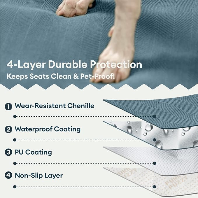 FUNNY FUZZY Dog Car Seat Cover for Back Seat, Back Seat Pet Cover for Dogs Waterproof, Scratchproof Dog Backseat Cover, Non-Slip Bench Car Seat Protector, Universal Fit Most Cars, SUVs, Trucks, Blue