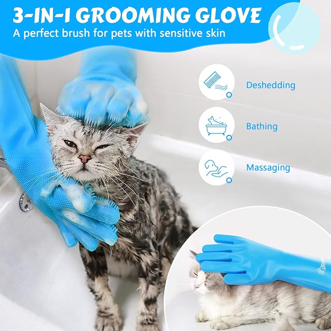 Pecute Silicone Pet Grooming Gloves for Washing Cats Dogs Bath Brush (Pack of 2)