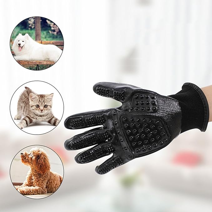 Dog Grooming Gloves – Shedding Gloves for Dogs, Cats & Horses – Pet Grooming Glove & Hair Remover – Dog Brush Glove for Bathing, Deshedding & Massage Mitt– Adjustable Fit (Blue&Black)