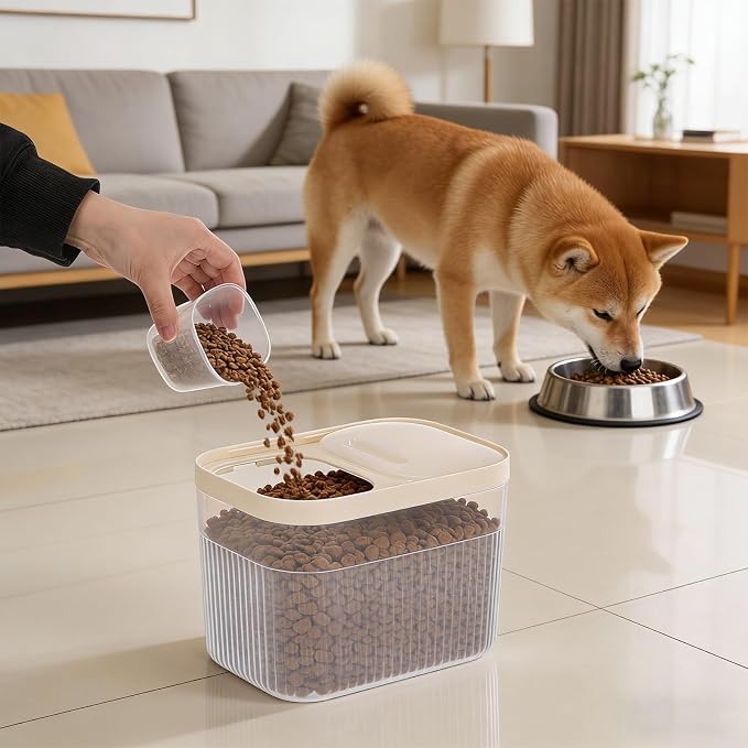 CIEOVO 2 Pack Airtight Dog Food Storage Container, Clear Pet Dog Food Storage Bin with Measuring Scoops for Rice Grain Pet Dog Cat Bird Dog Treat Storage Food Fresh