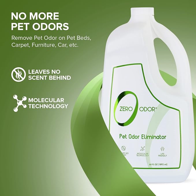 Zero Odor Pet Odor Eliminator Refill for Dog & Cat Urine, Carpet Deodorizer | Enzyme-Free, Urine Smell Eliminator for Pet Beds, Litter Areas & Furniture, No Lasting Scent, 64 FL OZ