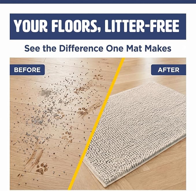 Muddy Mat® | Cat Litter Mat 18"x28", Litter Trapping Mat, Super Absorbent Scatter Control, Soft on Paws, Slip Resistant Washable Kitty Litter Mat, Traps Litter, Protects Floors, Beige