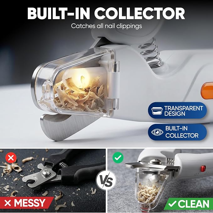 2-in-1 Dog & Cat Nail Clippers and Grinder with LED Light | Sharp Blade, Low-Noise Grinder, Safety Guard & USB Rechargeable Cordless Design for Small, Medium and Large Pets
