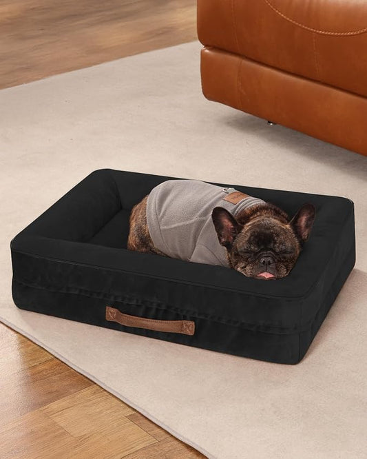 Upvilla Orthopedic Dog Bed, Four-Sided Cushioned Egg-Shaped Foam Dog Sofa, Waterproof Removable Cover, Cat Bed with Non-Slip Base, Small Pet Bed,Black
