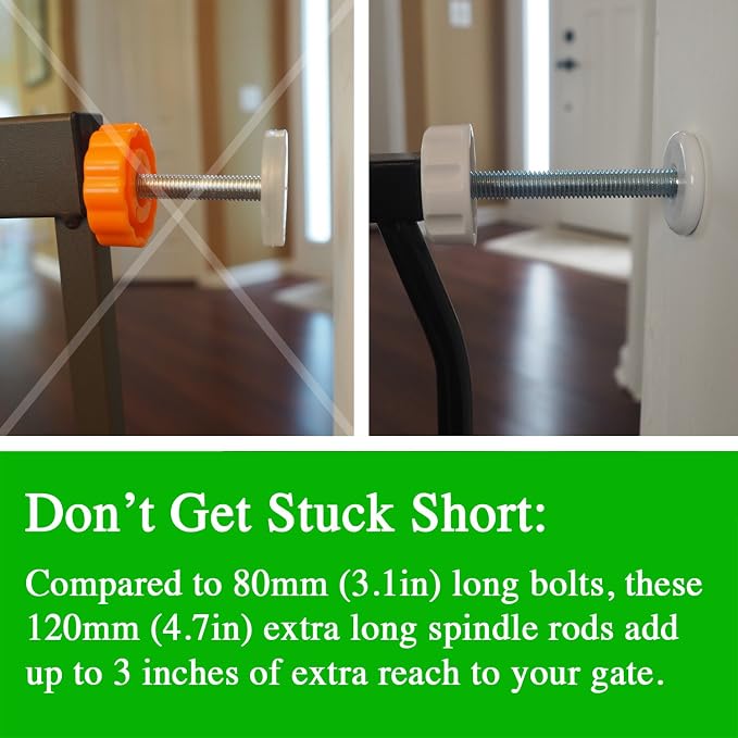 Extra Long M10 (10mm) Spindle Rods for Pressure Mounted Baby and Pet Safety Gates 4 Pack Replacement Set (10mm, White)