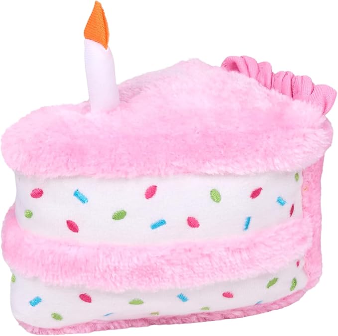 ZippyPaws Birthday Cake- Dog Squeaky Toys to Keep Them Busy, Funny Food Plush for Small, Medium, & Large Dogs, Cute Stuffed Puppy Toy, Pet Products, Gift for Dogs of All Breeds, Soft and Cuddly- Pink