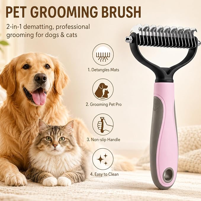 Pet Knotter for Dogs/Cats, Double Sided Pet Grooming Brush,Undercoat Rake Pets Brush for Long Hair Professional Deshedding Tool, Pets Hair Remover Shedding (Blue-L)